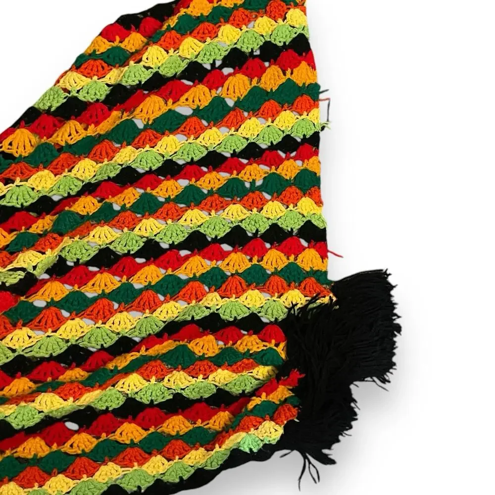 Crochet Throw Blanket Fringe Handmade Multicolored Cozy Gift Boho Decor Flawed
